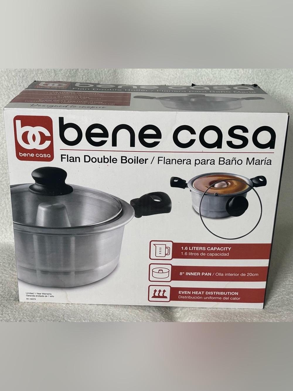 Bene Casa Silver Flan Double Boiler with Black Handle